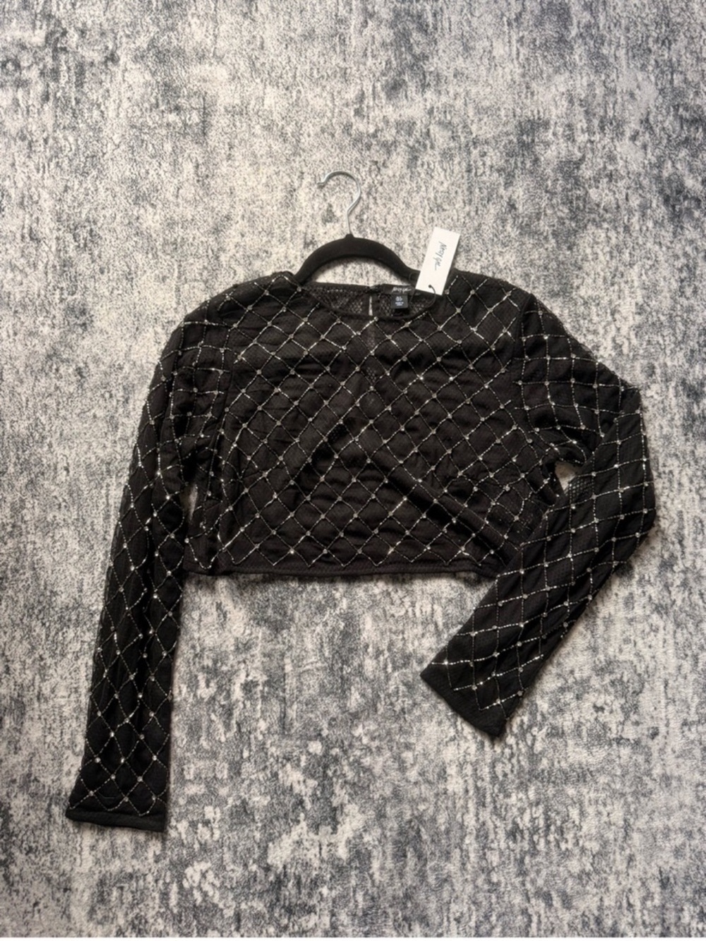 NWT Nasty Gal Bling Hand Beaded Diamanté Sheer Top